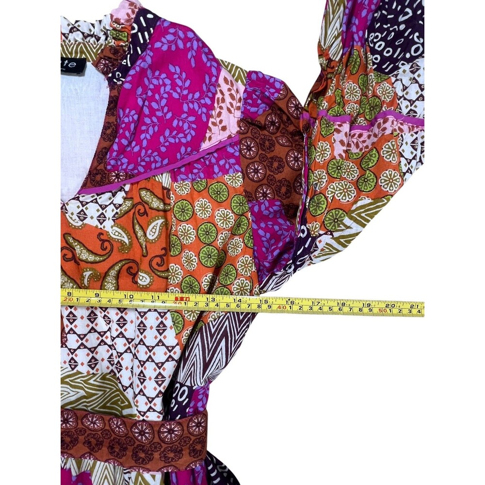 Fate Patchwork Boho Midi Maxi Dress Medium Cotton Belted Tiered Pockets 50" - Picture 7 of 13